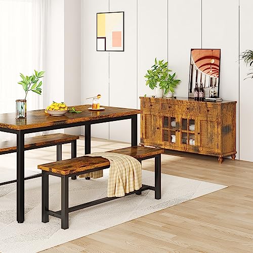 Industrial Dining Bench Set, Rustic Wood and Steel, 2-Piece, 38.5-Inch