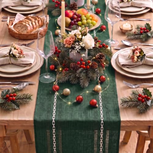 Artoid Mode Green Embroidered Farmhouse Table Runner 13 x 48 Inch for Holiday & Rustic Decor