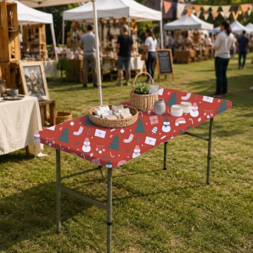 Sofits 24x48 Inch Christmas Red Snowman Fitted Elastic Tablecloth