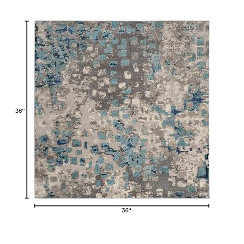 SAFAVIEH Monaco Collection Area Rug - 3' Square, Grey & Light Blue, Boho Chic Abstract Watercolor Design, Non-Shedding & Easy Care, Ideal for High Traffic Areas in Living Room, Bedroom (MNC225E)