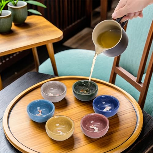 Foraineam Ceramic Sake & Tea Cups Set - 12pcs, 1oz with Koi Fish Design