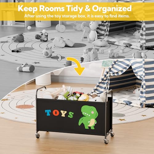 135L Large Toy Chest Storage Bin with Rolling Wheels and Sturdy Metal Frame