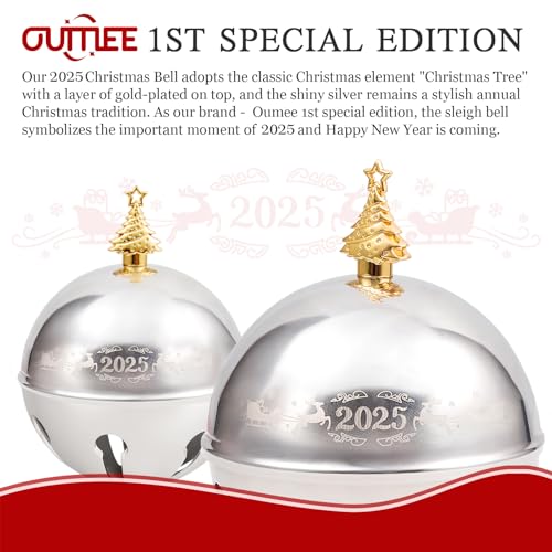 2025 Christmas Sleigh Bell Ornament, Stainless Steel Holiday Keepsake