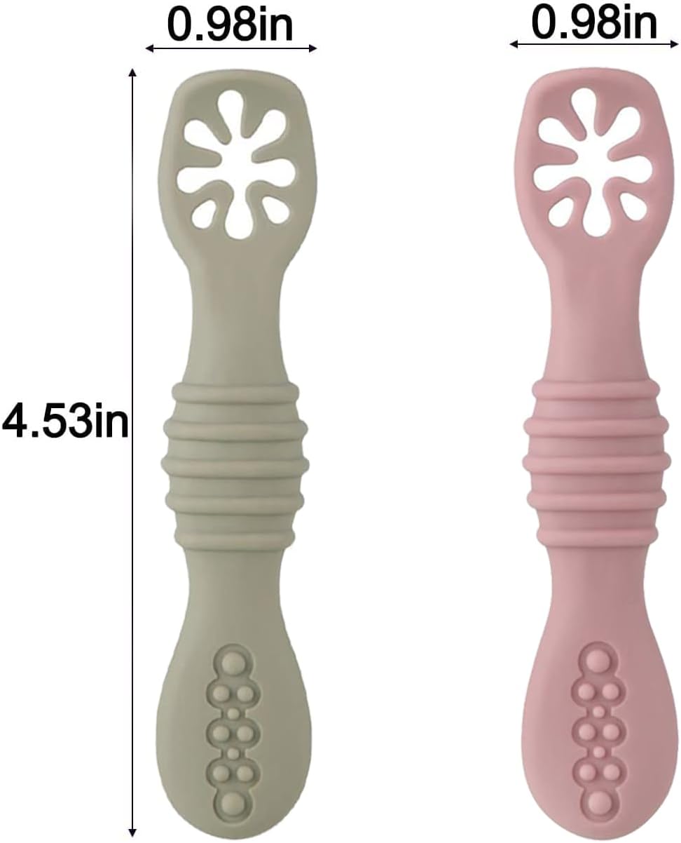 PandaEar Baby Spoons - 7 Pack Soft Silicone Self-Feeding Utensils for Toddlers | BPA-Free, Easy-Grip Handle