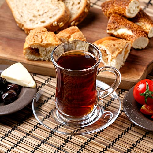 Turkish Tea Set 12 Pcs - 6 Glass Cups & Saucers, Modern Borosilicate Glass