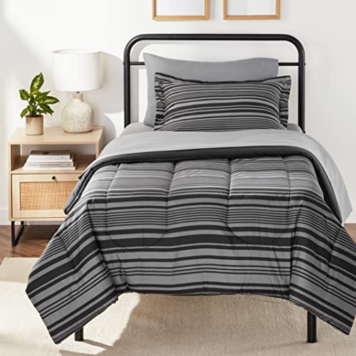 5-Piece Lightweight Microfiber Comforter & Sheet Set, Gray Striped Twin/Twin XL