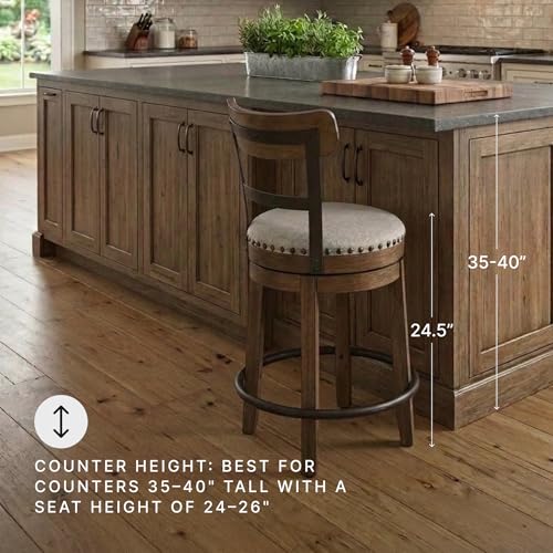 Rustic Industrial Counter Height Swivel Bar Stool with Nailhead Trim