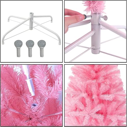 Dream Loom Pink Christmas Tree with Lights - 4FT Artificial Holiday Tree with Tips, Metal Stand, Battery String Light - Pink2