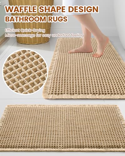 Smiry Waffle Bath Mat 30x20 Extra Soft Absorbent Brown