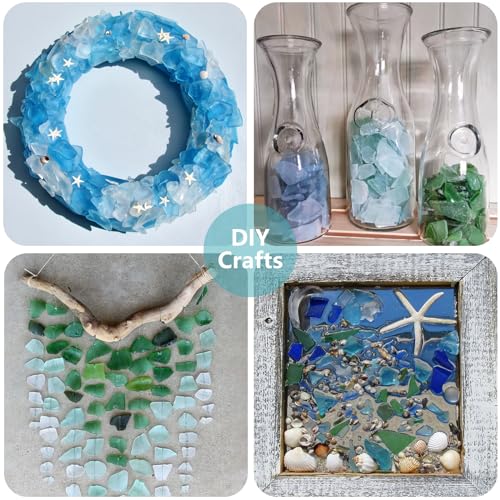 Frosted Sea Glass Pieces for DIY Crafts & Vase Filler - 14oz Mixed Blue