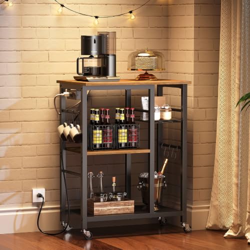 4-Tier Bakers Rack with Charging Station, Microwave Stand & Storage Basket