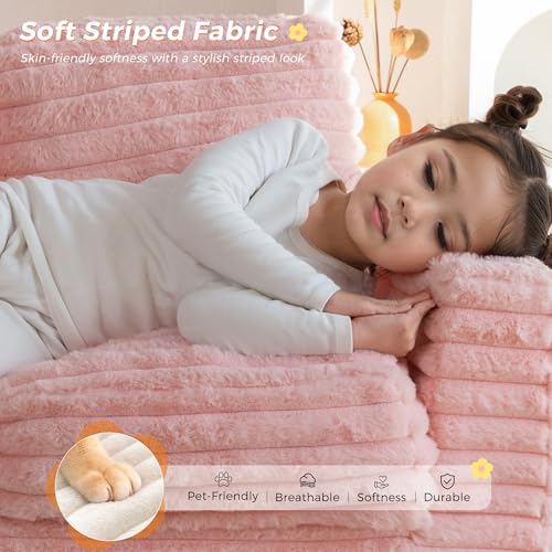 Kids Faux Fur Bean Bag Chair with Armrests and Pillows - Pink