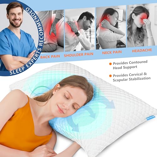 Adjustable Cooling Memory Foam Pillows - Set of 2, Queen Size