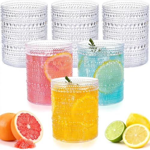 18-Piece Hobnail Plastic Drinking Glasses - 14 oz Vintage Beaded Party Cups