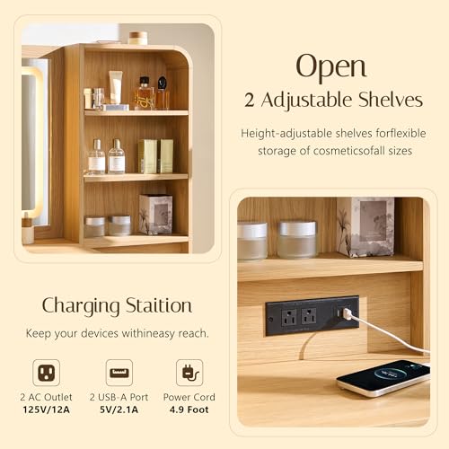 50" Modern Makeup Vanity Desk with LED Mirror, 5 Drawers & Charging Station