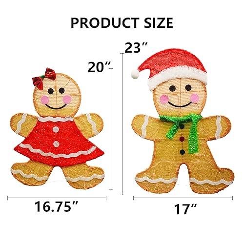 Dazzle Bright 2D Gingerbread Man Yard Decor – 50 LED Outdoor Christmas Lights, 23in (Gingerbread)