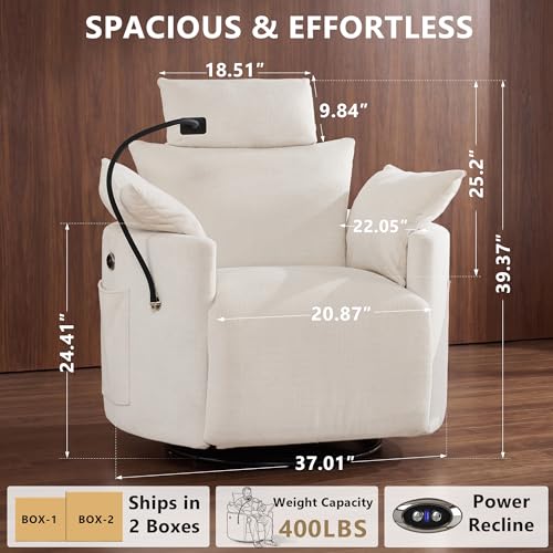 Chenille Power Recliner Nursery Chair with Adjustable Headrest and USB Port