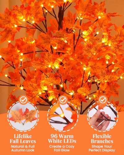 5FT Lighted Maple Tree with 96 LEDs & 192 Leaves - Fall Decor