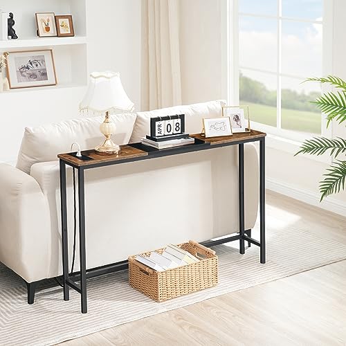 Narrow Console Table with Power Outlets, 45-Inch Slim Sofa Table