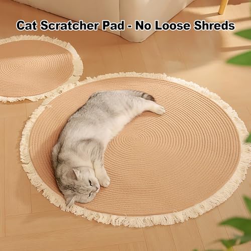 Round Woven Cotton Rope Area Rug for Cats - Washable Vintage Tassel Rug