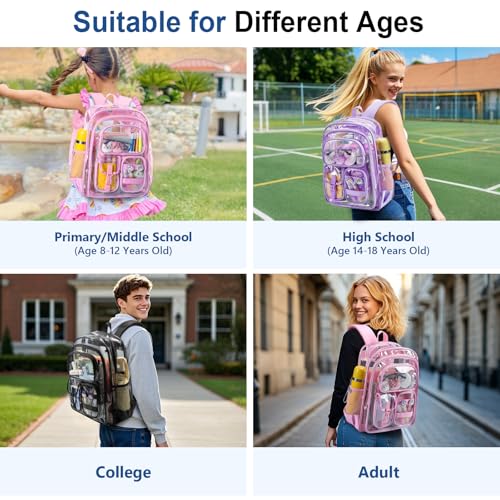 Heavy Duty Clear Backpack with Pencil Case - Transparent PVC Bookbag