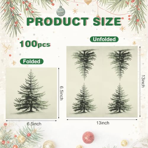 Elyxio 100 Ct Vintage Christmas Tree Napkins 6.5in Disposable, Tree Variation