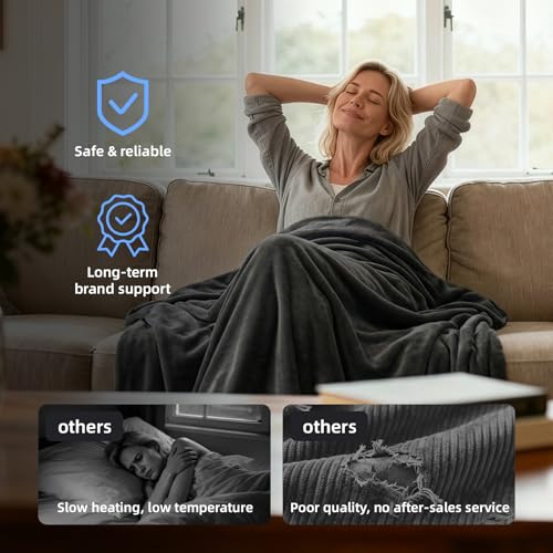 Electric Heated Throw Blanket, Soft Flannel, 6 Heat Levels, 50x60"