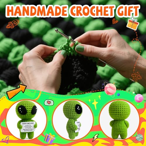 Funny Crochet Alien Birthday Gift with Card for Son and Men