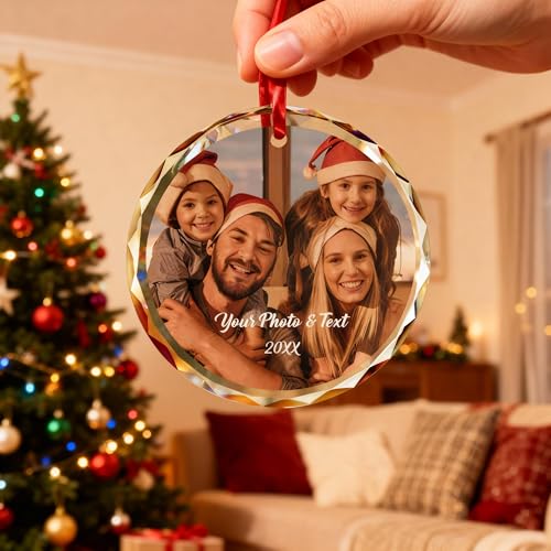 Personalized Crystal Christmas Ornament with Photo - Custom Family Keepsake