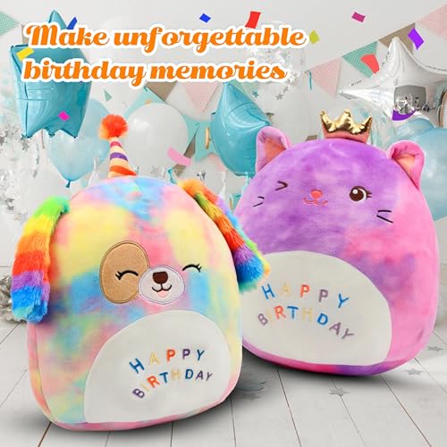 12-Inch Rainbow Birthday Dog Plush Pillow Stuffed Animal Toy