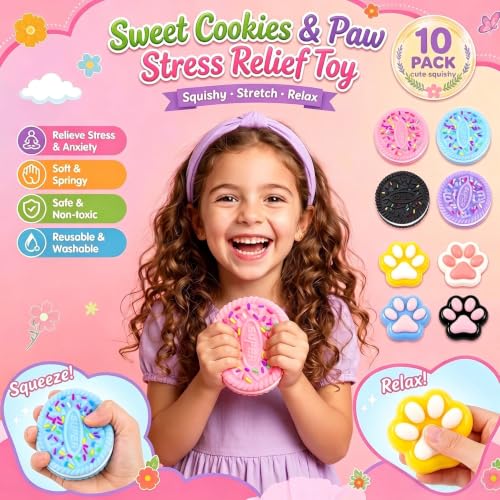 10-Piece Cat Paw and Cookie Squishy Toy Set for Stress Relief