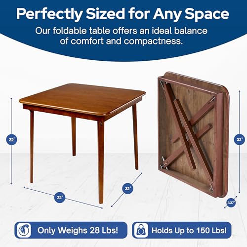 32x32 Solid Hardwood Square Folding Table, Fruitwood Finish