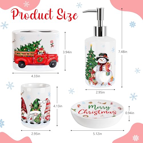 HUFAND 4-Piece Ceramic Christmas Bathroom Accessories Set – White