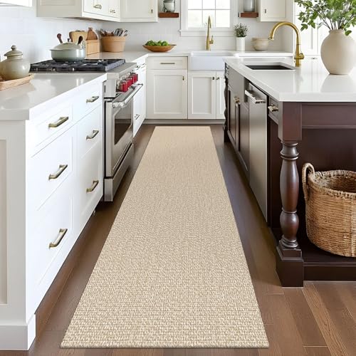 Washable Non-Slip Entryway Runner Rug 2x8 Ft, Sand Beige Woven Carpet
