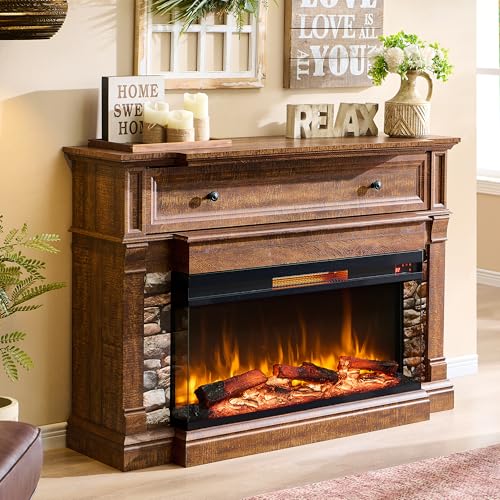 52-Inch Electric Fireplace TV Stand with Mantel and Storage Cabinet