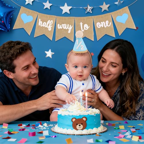 1/2 Birthday Party Hat and Banner Set for 6 Month Half Way to One Baby
