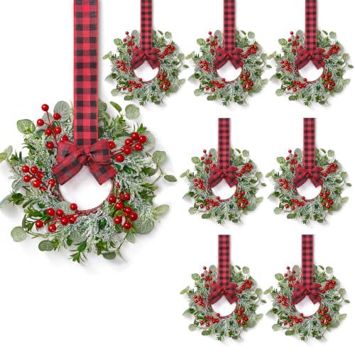 TOCHGREEN 8PCS Mini Christmas Candle Ring Wreaths - 9in Outer, 3in Inner Diameter