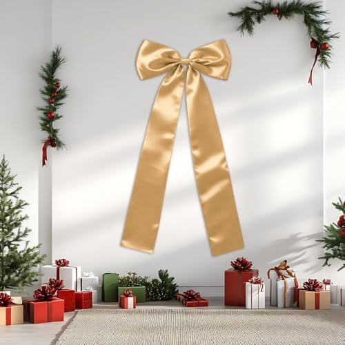 Gold Satin Christmas Tree Topper Bow 23.62x62.99in Holiday Decor Large Bow