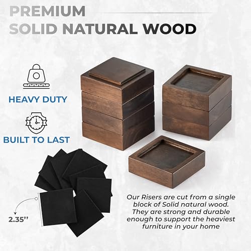 Set of 8 Solid Wood Bed Risers - Adjustable Height 1-4 Inches