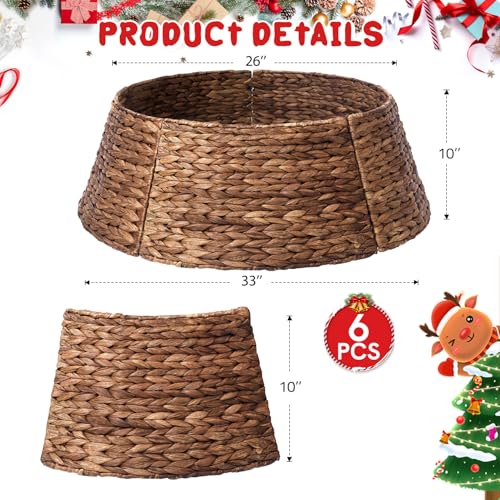 Yonsya 33 in Rattan Christmas Tree Collar - 6-Piece Brown Tree Ring for 6-9 ft Trees