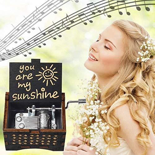 Hand Cranked Wooden Music Box - Laser Engraved You Are My Sunshine Melody