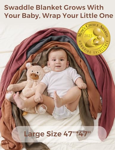 Momcozy Bamboo Muslin Swaddle Blankets 4-Pack - Large 47"x47" Soft Earth