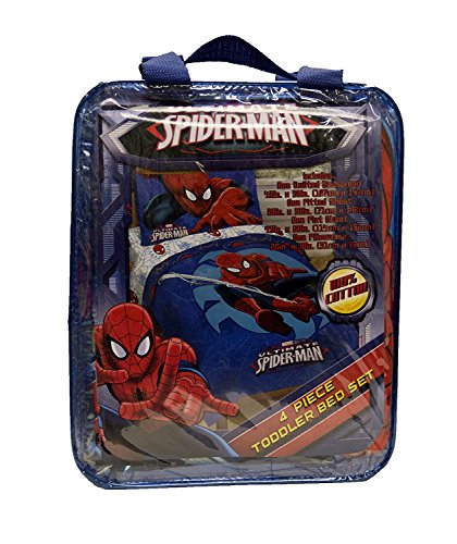 Marvel Spiderman 4-Piece Toddler Bed Set - Microfiber Comforter & Sheets