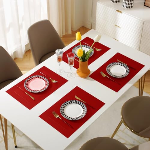 Washable PVC Vinyl Placemats - Heat-Resistant Dining Table Mats, Set of 4