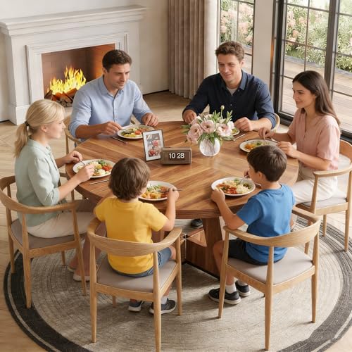 47-Inch Round Dining Table with Wooden Pedestal Base for 4-6 People