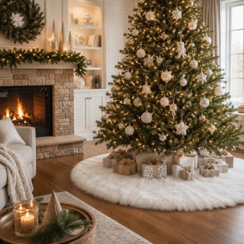 AISENO 36 Inch White Faux Fur Christmas Tree Skirt - Plush Tree Decorations