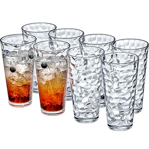 24oz Plastic Tumblers, Set of 8 Clear Shatter-Proof Drinking Glasses