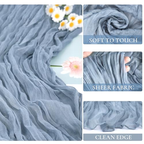 Dusty Blue Cheesecloth Table Runner 35x120 Inch, Boho Gauze Table Decor