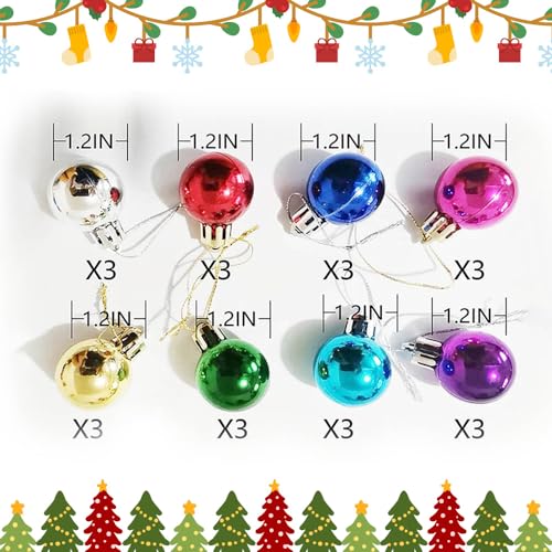 1.2-Inch Mini Christmas Ball Ornaments - 24-Pack Glitter Holiday Decor