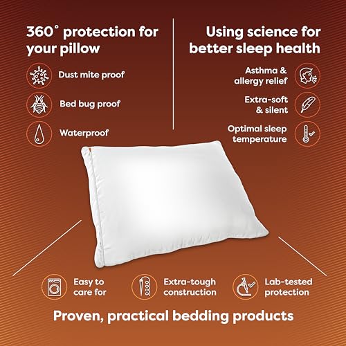 Waterproof Zippered Pillow Encasement - Hypoallergenic Standard Set of 2